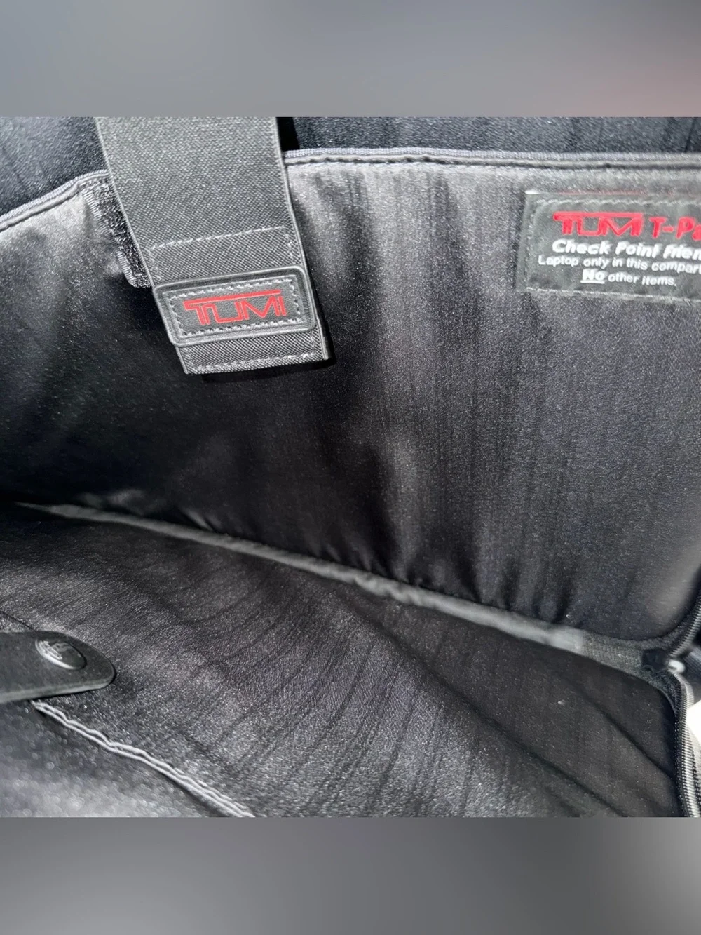 Tumi Black Nylon Laptop Briefcase with Subtle Red Logo